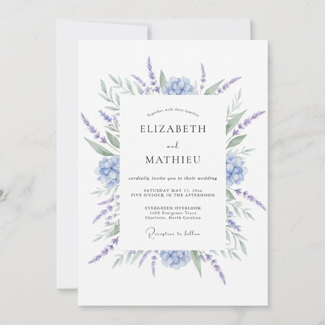 Invitation Mariage Fleur de Lavande Bleu Poussiéreux (Devant)