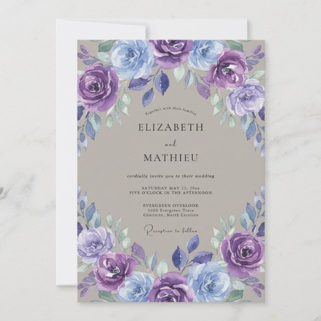 Invitation Mariage Fleur de Lavande Bleue (Devant)