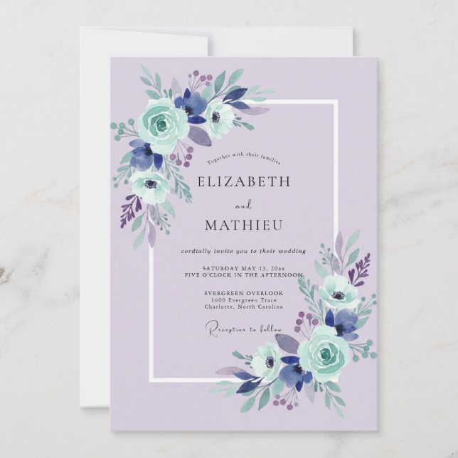 Invitation Mariage Fleur de Lavande Bleue (Devant)