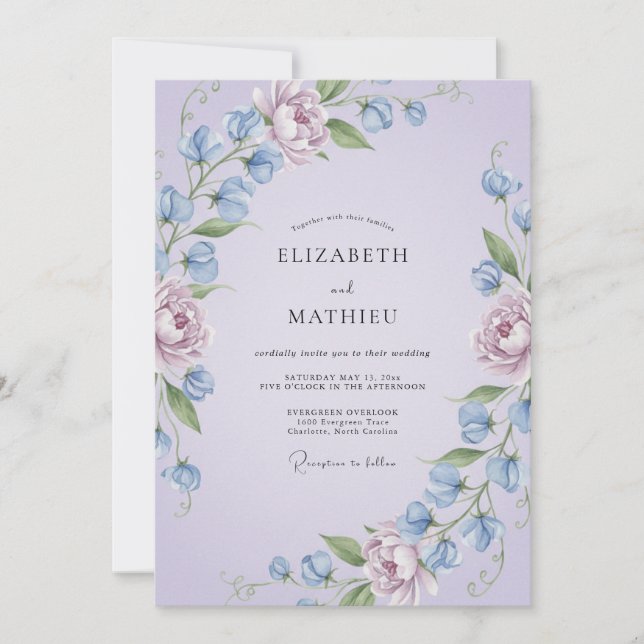 Invitation Mariage Fleur de Lavande Délicate (Devant)