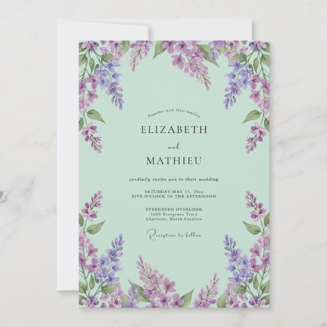 Invitation Mariage Fleur de Lavande Menthe (Devant)