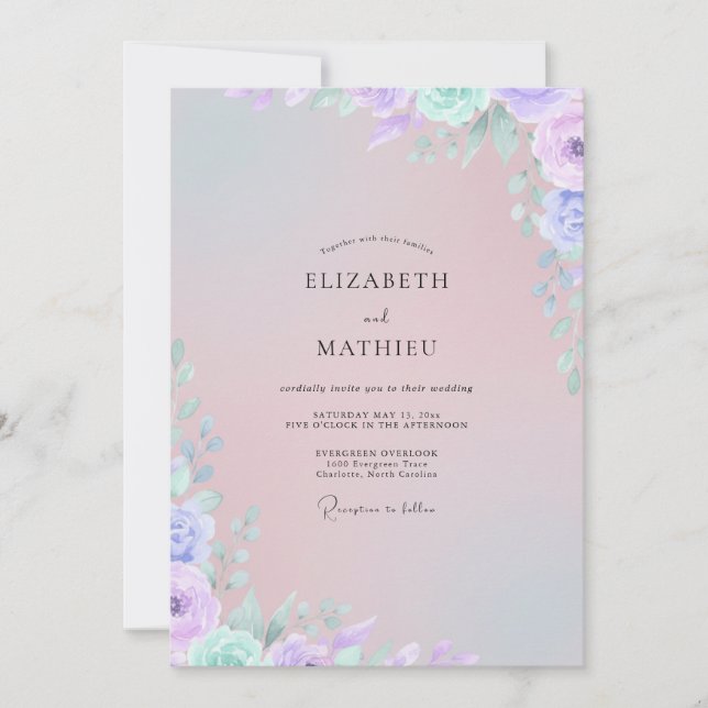 Invitation Mariage Fleur de Lavande Pâle Aquarelle (Devant)