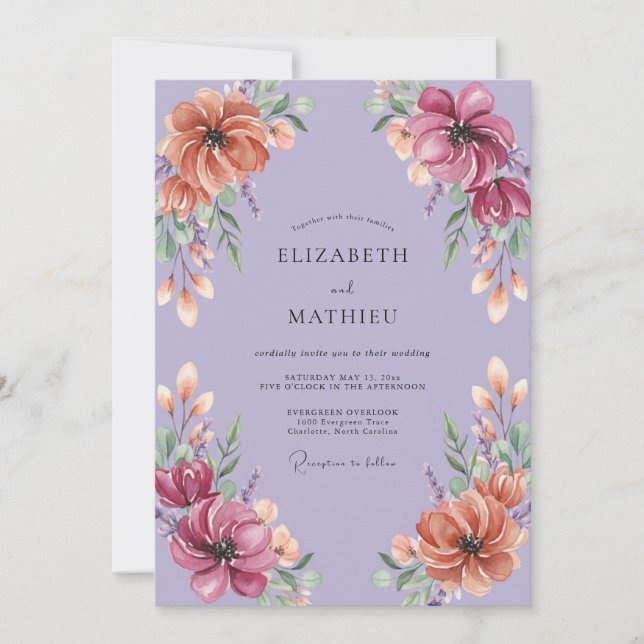 Invitation Mariage Fleur de Lavande Peinte (Devant)