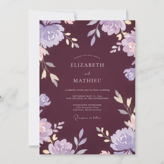 Invitation Mariage Fleur de Lavande Plum (Devant)
