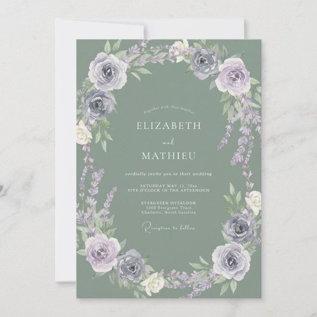 Invitation Mariage Fleur de Lavande Poussiéreuse (Devant)