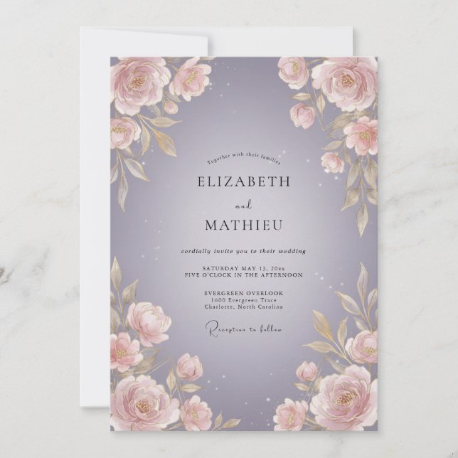 Invitation Mariage Fleur de Lavande Rose (Devant)