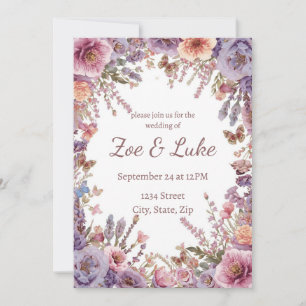 Invitation Mariage Fleur de Lavande Rose Séchée et Pressée