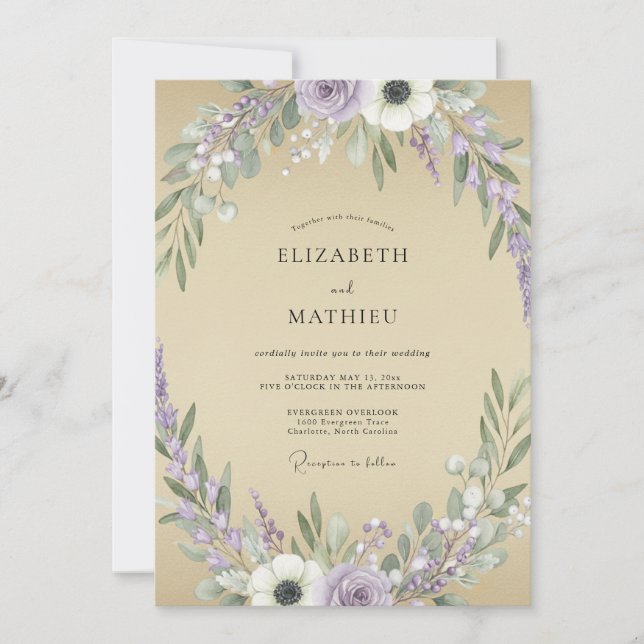 Invitation Mariage Fleur de Lavande Sable (Devant)