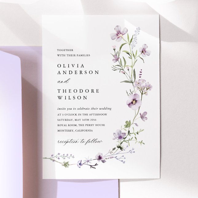 Invitation Mariage Fleur de Lavande Sauvage (Lavender Wildflower Wedding Invitation, Lilac Purple Floral Botanical Garden Wedding Invitation Card)