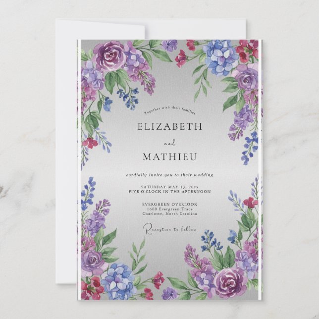 Invitation Mariage Fleur de Lavande Violette (Devant)