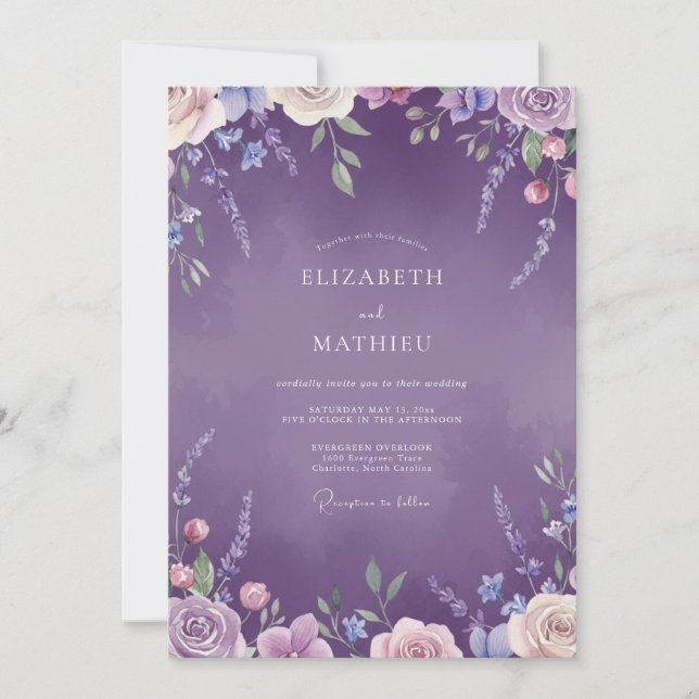 Invitation Mariage Fleur de Lavande Violette (Devant)