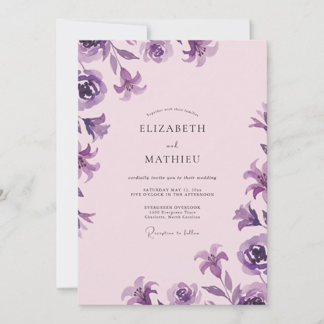 Invitation Mariage Fleur de Lavande Violette Douce (Devant)