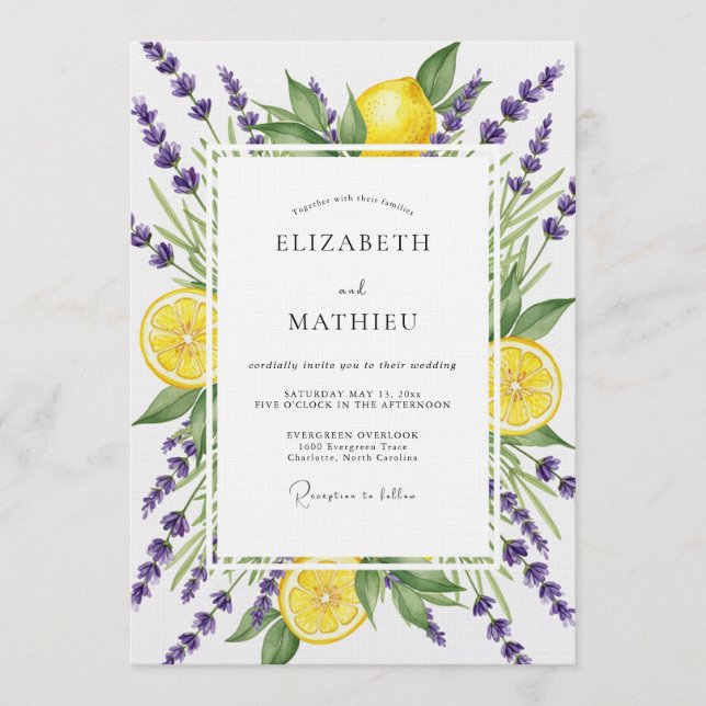 Invitation Mariage Fleur de Lavande Violette et Agrumes (Devant)