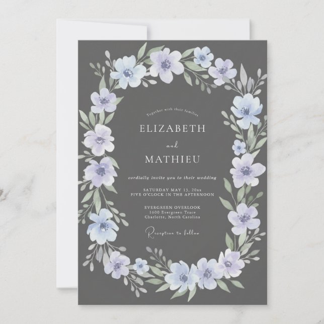 Invitation Mariage Fleur de Lilac au Charbon de Bois (Devant)