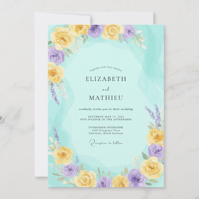 Invitation Mariage Fleur de Lilac Jaune Aqua (Devant)