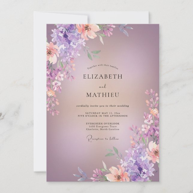 Invitation Mariage Fleur de Lilas Abricot Sauvage (Devant)