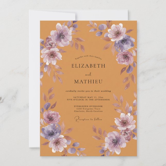 Invitation Mariage Fleur de Lilas Ambre (Devant)