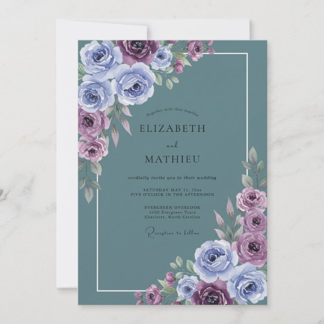 Invitation Mariage Fleur de Lilas Ardoise (Devant)
