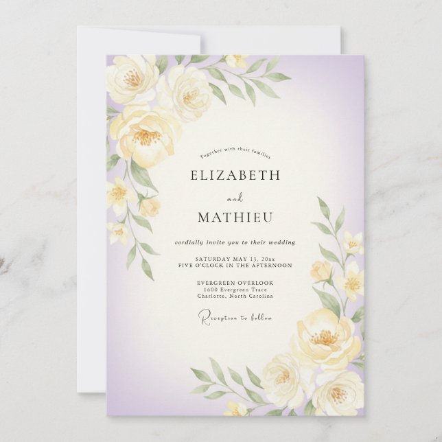 Invitation Mariage Fleur de Lilas Beurre (Devant)