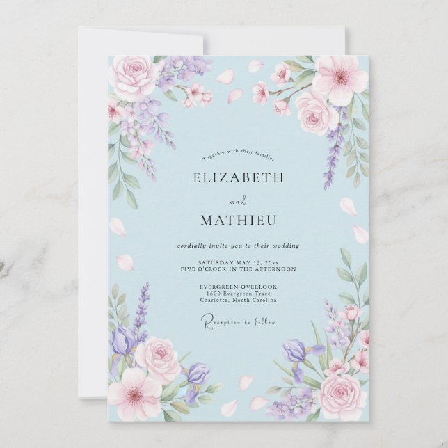 Invitation Mariage Fleur de Lilas Bleuet (Devant)