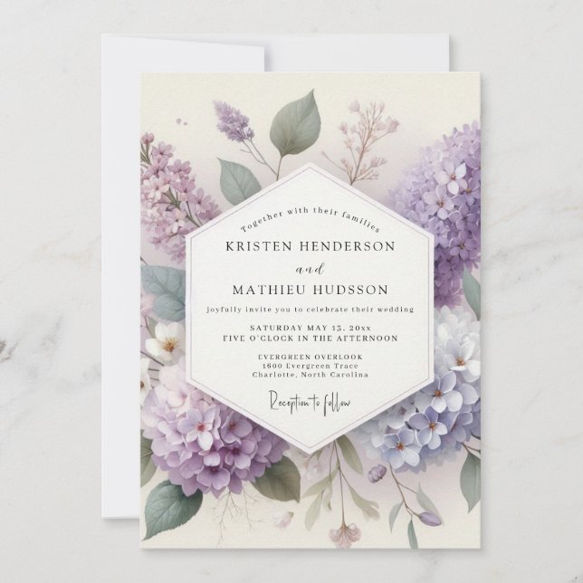 Invitation Mariage Fleur de Lilas Brumeux (Devant)