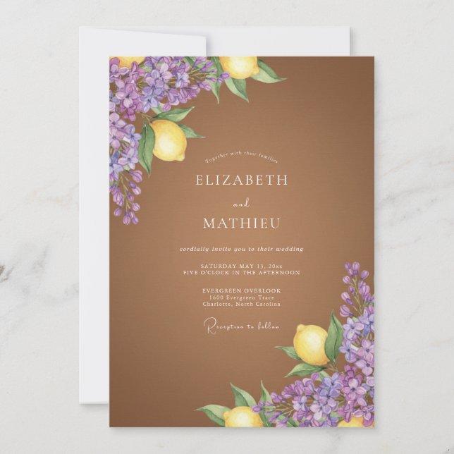 Invitation Mariage Fleur de Lilas Brun (Devant)