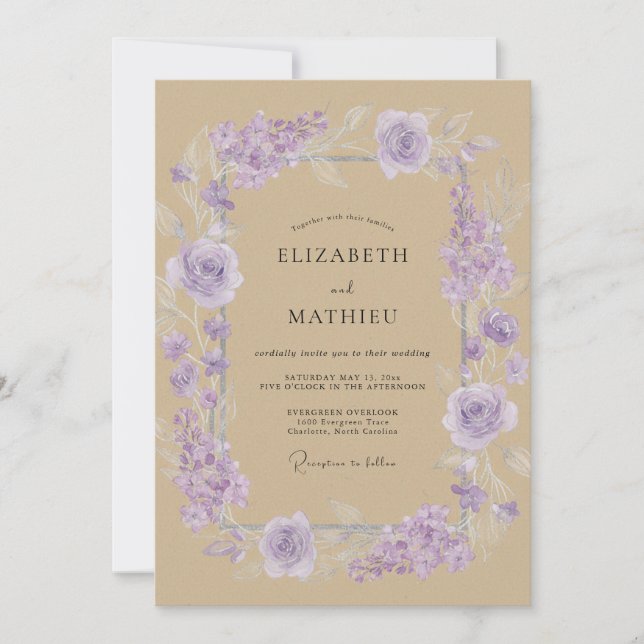 Invitation Mariage Fleur de Lilas Brun (Devant)