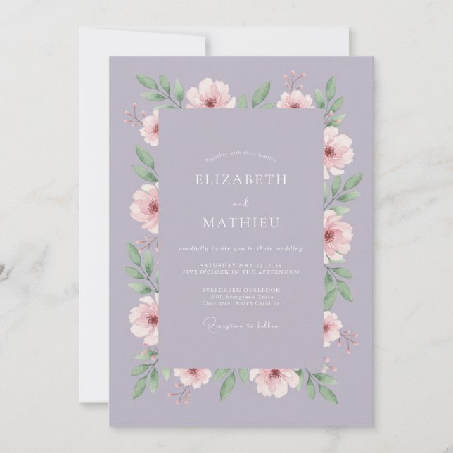 Invitation Mariage Fleur de Lilas Délicate (Devant)