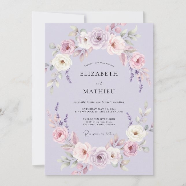 Invitation Mariage Fleur de Lilas Délicate (Devant)