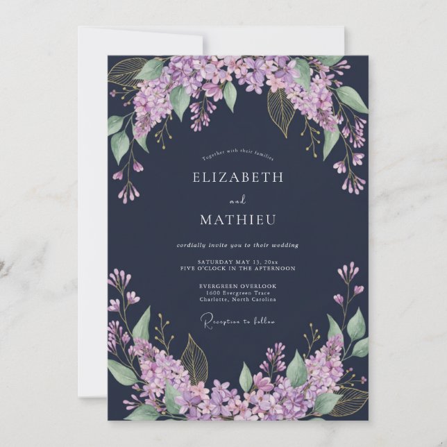 Invitation Mariage Fleur de Lilas Déllicate sous Arche (Devant)