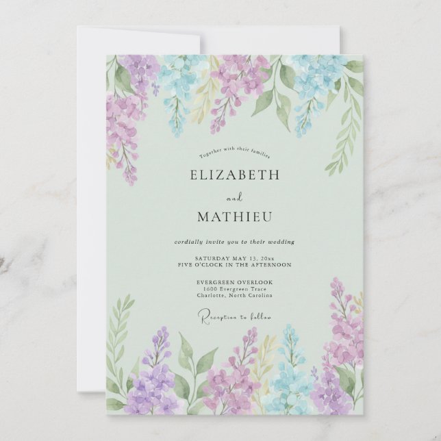 Invitation Mariage Fleur de Lilas Éthérée (Devant)