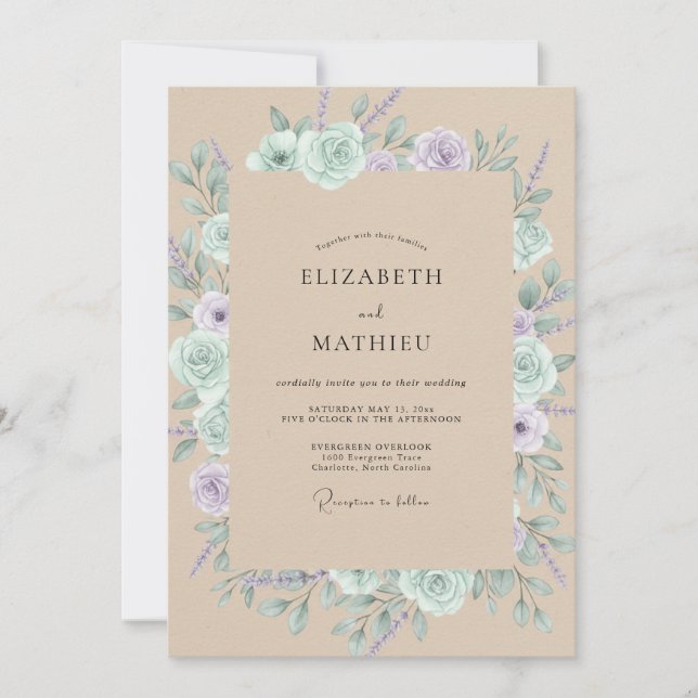 Invitation Mariage Fleur de Lilas Menthe (Devant)