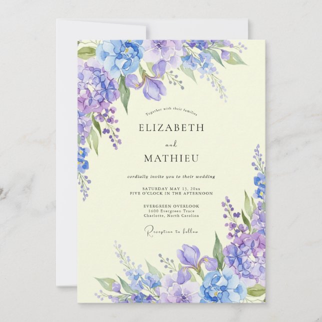 Invitation Mariage Fleur de Lilas Pervenche (Devant)