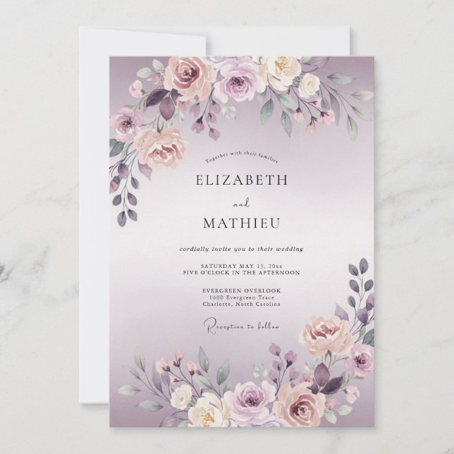 Invitation Mariage Fleur de Lilas Rêveur (Devant)