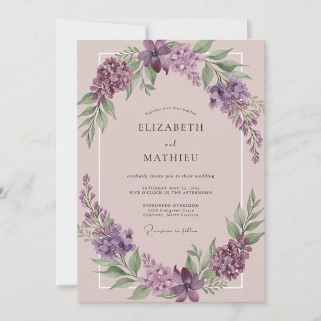 Invitation Mariage Fleur de Lilas Rougeoyant (Devant)