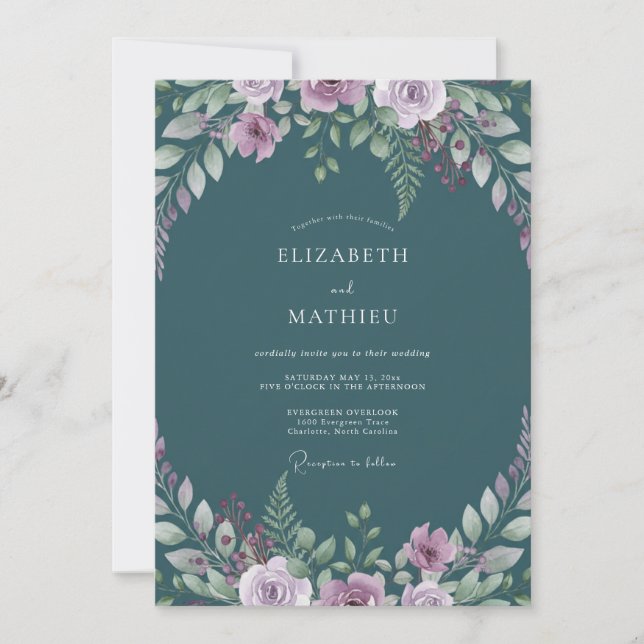 Invitation Mariage Fleur de Lilas Sarcelle (Devant)