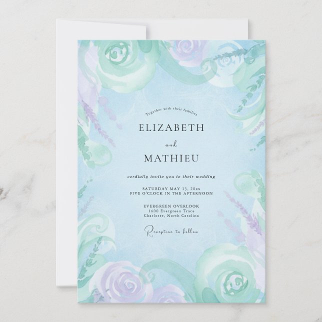 Invitation Mariage Fleur de Lilas Sourdine Pervenche (Devant)