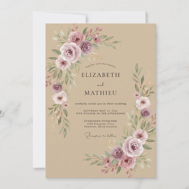 Invitation Mariage Fleur de Lilas Taupe (Devant)