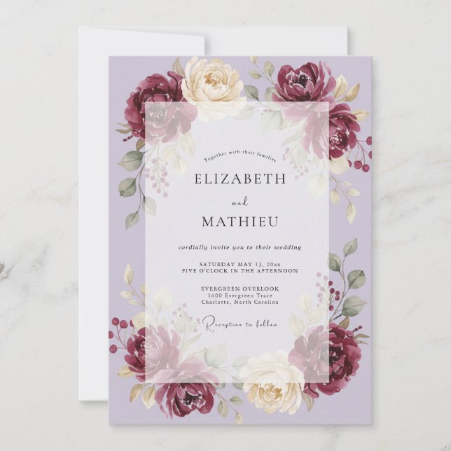 Invitation Mariage Fleur de Lilas Vin (Devant)