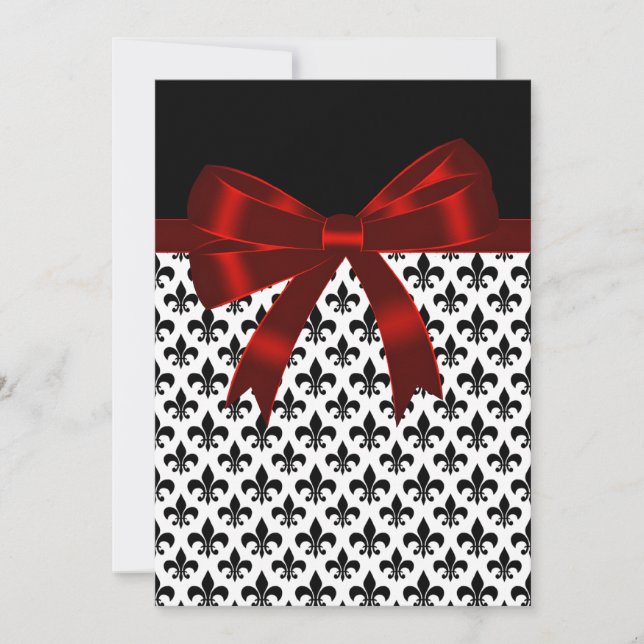 Invitation Mariage Fleur De Lis noir et rouge (Devant)