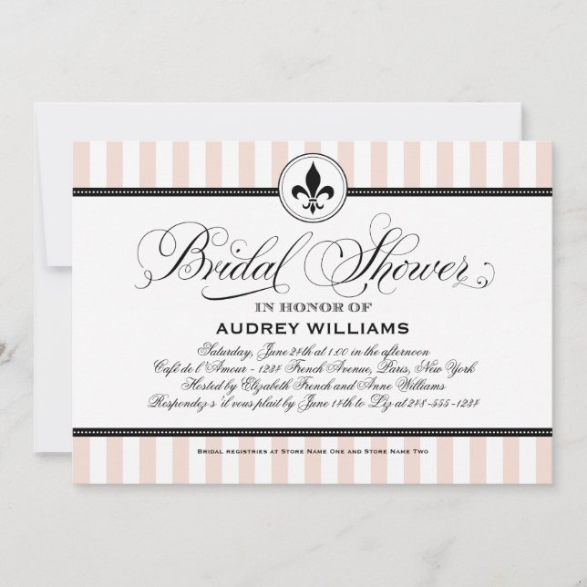 Invitation Mariage Fleur de Lis Rose Champagne Shower (Devant)