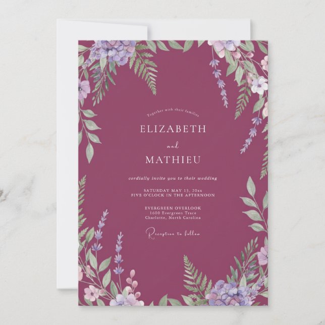 Invitation Mariage Fleur de Luxe Prune Sauvage (Devant)
