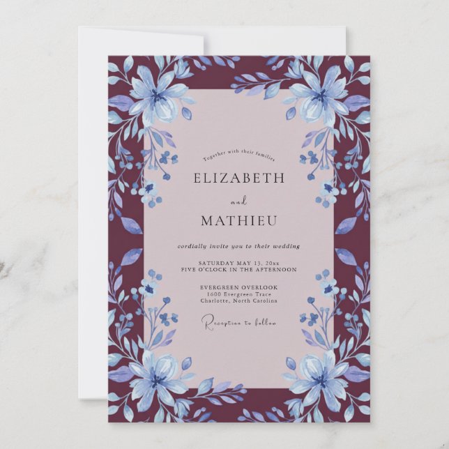 Invitation Mariage Fleur de Lys Bourguignon (Devant)