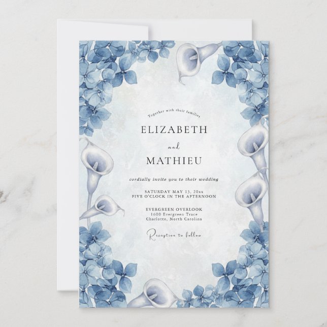 Invitation Mariage Fleur de Lys Dusty Blue (Devant)
