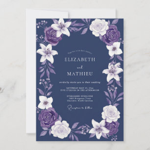 Invitation Mariage Fleur de Lys Indigo Violet