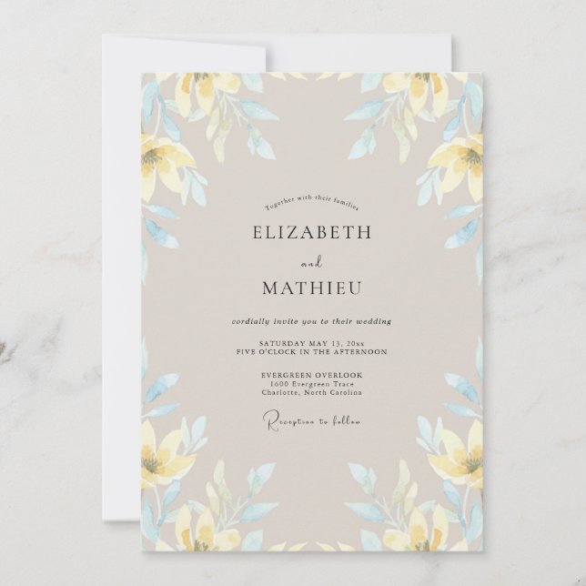 Invitation Mariage Fleur de Lys Jaune Champagne (Devant)
