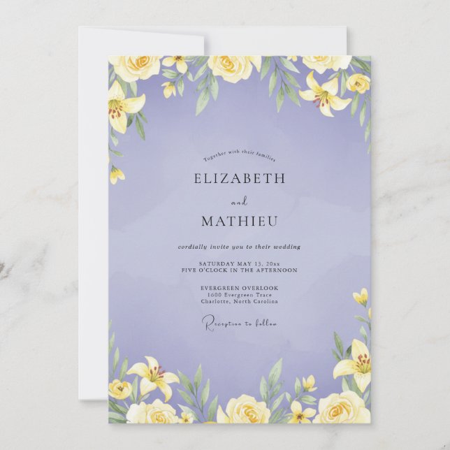 Invitation Mariage Fleur de Lys Jaune Pervenche (Devant)
