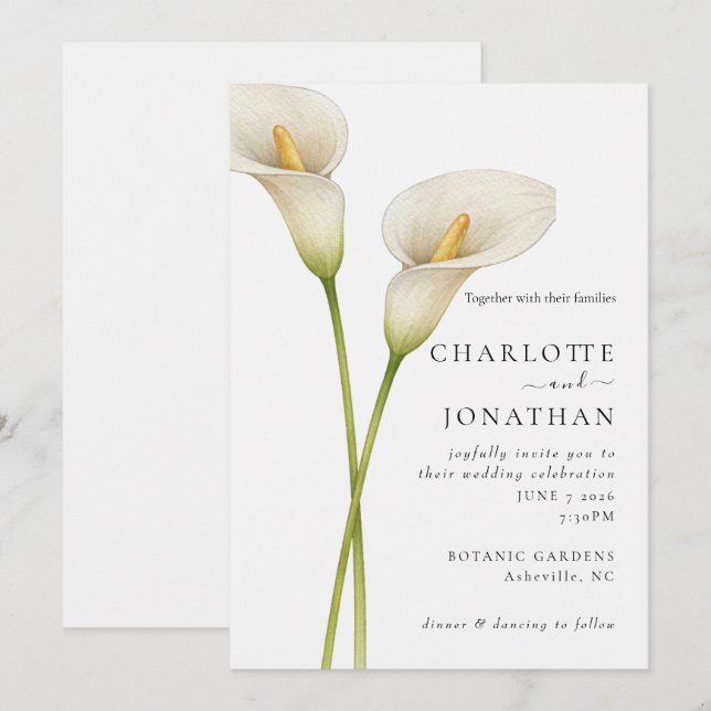 Invitation Mariage Fleur de Lys moderne blanc (Devant / Derrière)