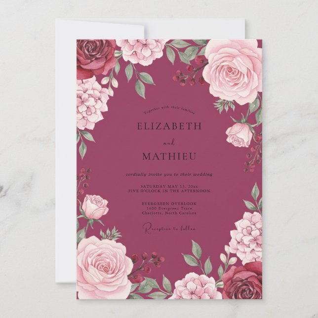 Invitation Mariage Fleur de Magenta Profond (Devant)