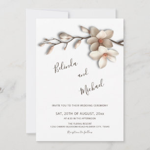 Invitation Mariage Fleur de Magnolia en Relief Faux Blanc